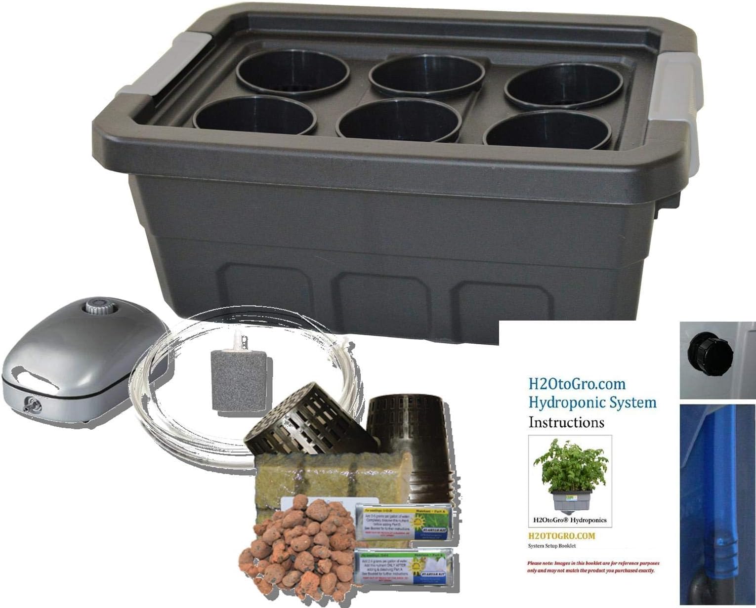 Complete Hydroponic Plant Growing DWC Bubbler Kit #04St 6-site by H2OtoGro