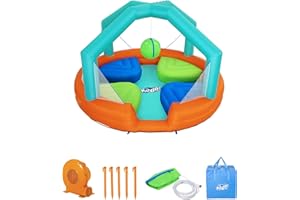 H2O GO Bestway Dodge & Drench Kids Inflatable Outdoor Water Park with 2 Sprinkler Balls, Ground Stakes, Storage Bag, and Air Blower for Quick Setup