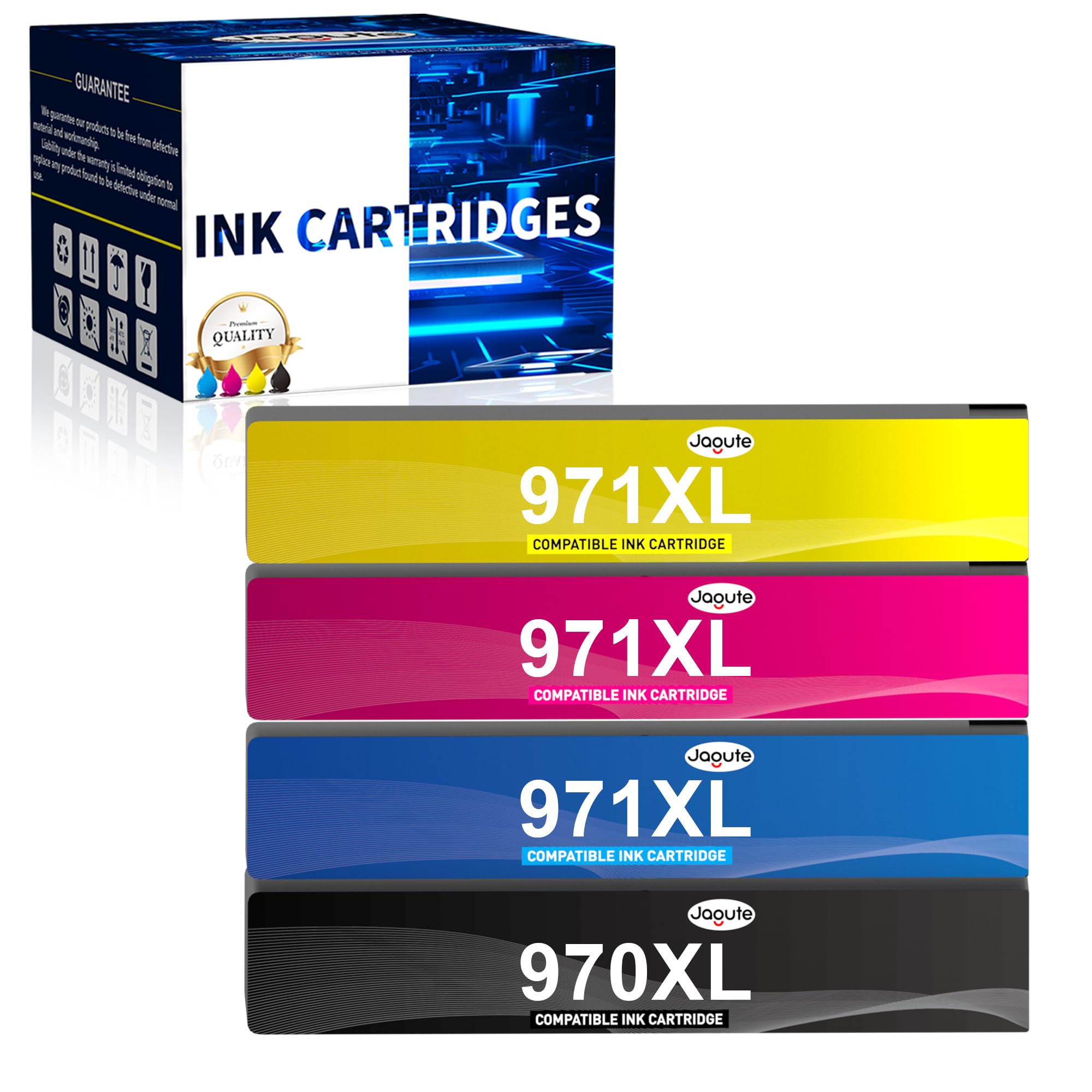 Jagute 970XL 971XL Ink Cartridges Replacement for HP 970 XL 971 XL Ink Cartridge Compatible with HP Officejet Pro X476dw X451dw X576dw X551dw X451dn X476dn X576dn X476 X576 X551 X451 Printers 4 pack
