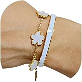 Bracelets for Women Stackable Bracelet 18K Gold Plated Enamel Bangle Floral Bracelet Set Trendy Gifts for Women