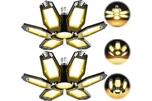 KPBOTL 3000K Bright Led Garage Lights 2 Pack 150W Deformable Led Garage Lighting 6+1 Panels 15000LM Warm Light Garage Lights Illuminator 360 LED Shop Light Bulb Basement Workshop Warehouse Barn