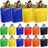 Nagpew 12 Pieces Reusable Grocery Bags, XL Heavy Duty Plastic Shopping Bag Bulk, Hold up to 80 Lbs, Waterproof Multicolor Tote with Handles for Fruit, Vegetable, Cans, Bottles