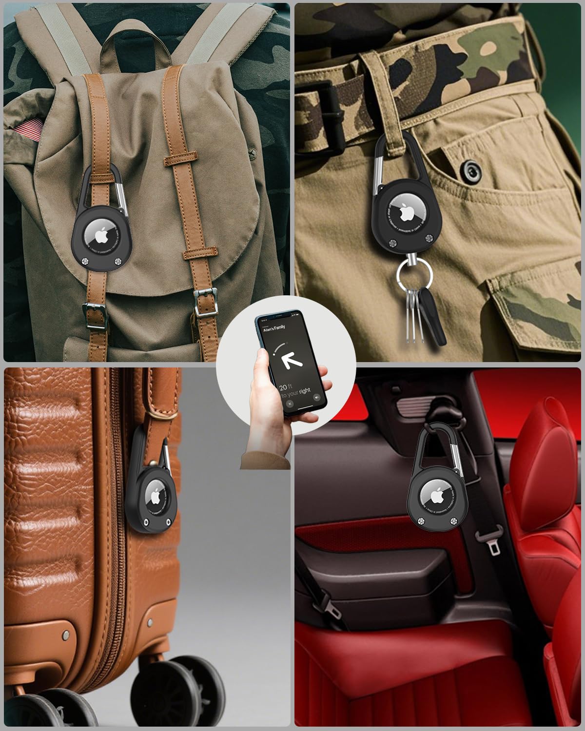 SCALLOP Schlüsselanhänger für AirTag (1. und 2. Generation), mit Karabiner, dicker, harter PC-Luftmark-Halter, IPX8 wasserdicht, sicheres Schloss, Universal-Rad-Schlüsselanhänger (Schwarz, 1 Stück) 7