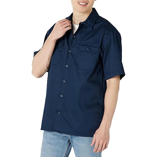 Amazon Essentials Navy Button Up Shirt for Men, Short-Sleeve, Stain and Wrinkle-Resistant, X-Large