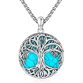 LOOVE Jewelry Gifts - Tree of Life Necklace Sterling Silver Abalone Shell/Opal/Moonstone/Black Onyx/Turquoise/Malachite/Crystal Family Tree of Life Jewelry for Women Men
