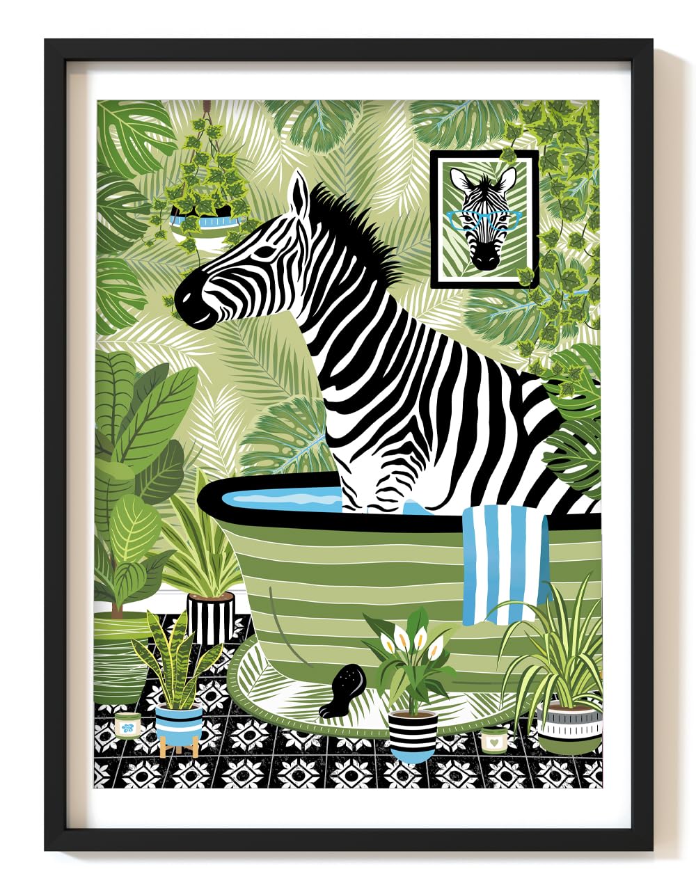 Parmaro Zebra Bathroom Print, A4 UNFRAMED, Animal Bathroom Decor