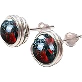 African Bloodstone 6mm Post Earrings in Black Iron, Titanium, Steel, Sterling Silver,14K Rose Gold or 14k Gold Wire (Handmade), Birthstone Jewelry, Real Gemstone bead, March Birthstone