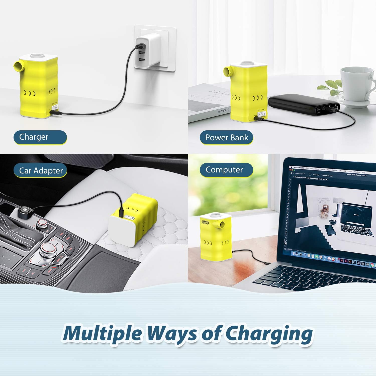 Dr.meter Rechargeable Air Pump, 6000mah Powerful Electric Air Quick-Fill Pump Inflator/Deflator Air Mattress Portable Pump with 3-Nozzle: Home & Kitchen