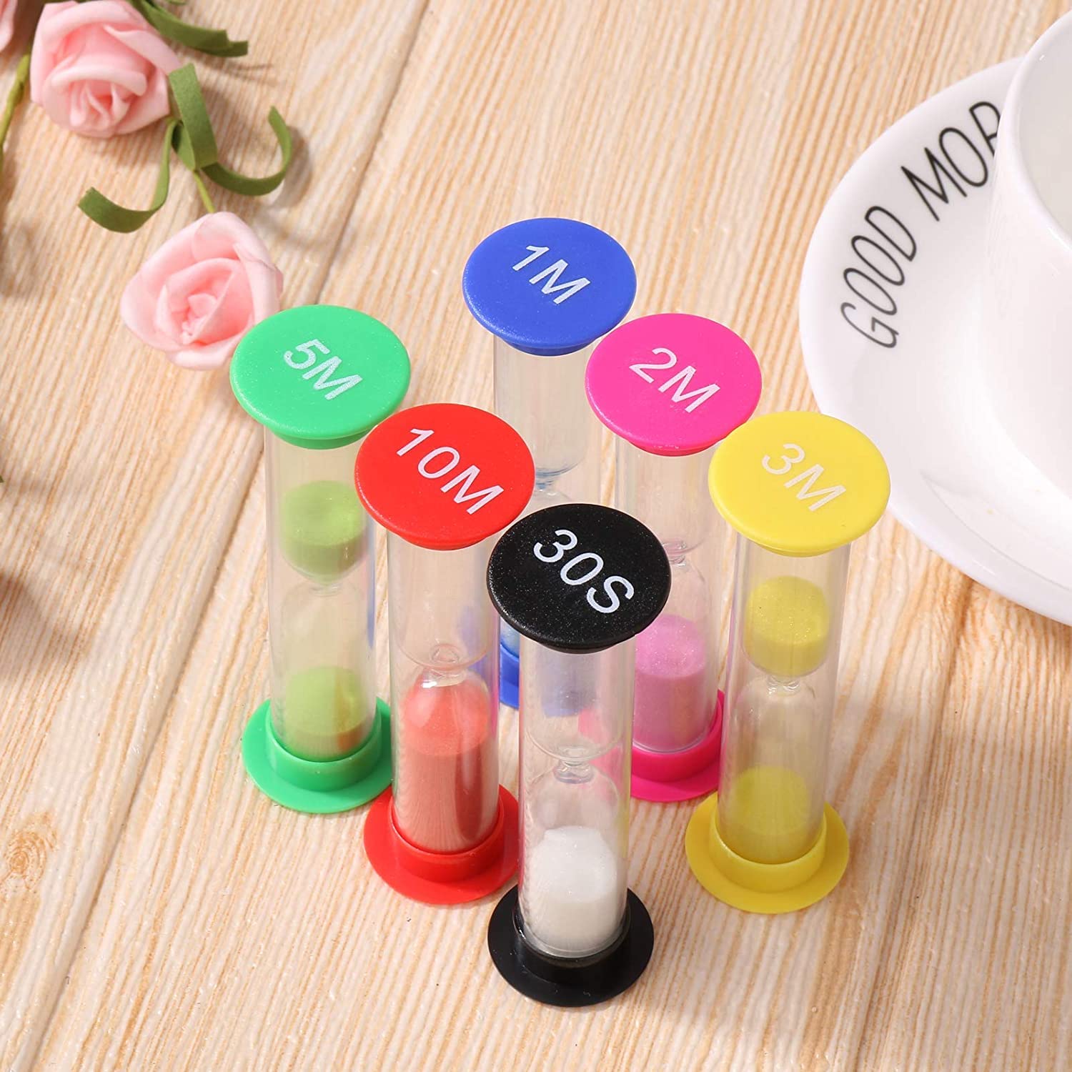 PIQIUQIU Sand Timer - 30 sec, 1 min, 2 min, 3 min, 5 min, 10 min - Hourglass Timer - Pack of 6