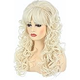 PUREHAIR 80s Long Blonde Curly Wig - Perfect for Womens 60s 70s Disco Party or Halloween Costume - Long Blond Wavy Wigs with Bangs for Women Drag Queens Cosplay (Blonde)
