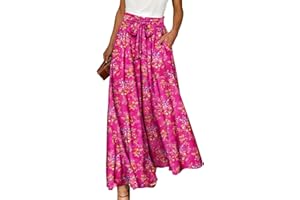 YESNO Women Wide Leg Pants High Waisted Floral Boho Palazzo Culottes Casual Flowy Tie Knot Trousers with Pockets PPS