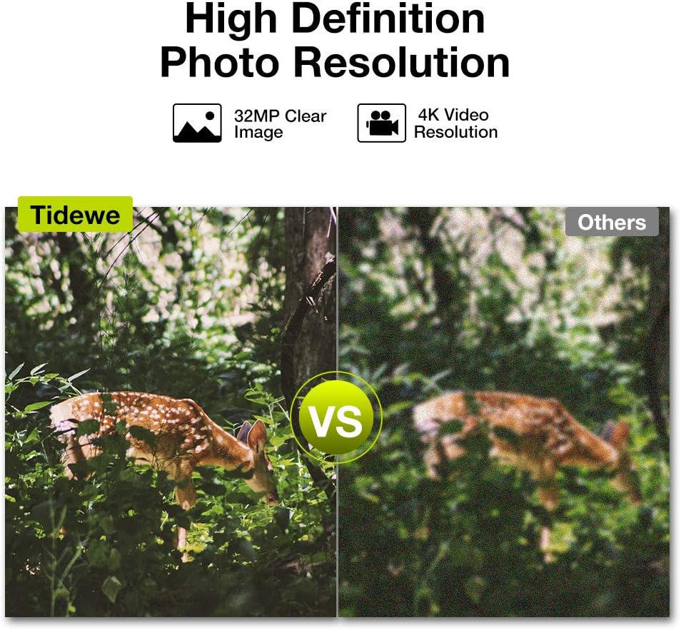 TIDEWE Trail Camera with 32GB SD Card, 32MP 4K Hunting Camera with 0.2s Trigger 3 PIR, 120° Range Night Vision 45 LEDs Waterproof Scouting Camera for Wildlife Monitoring, Home Security, Leaf : Sports & Outdoors