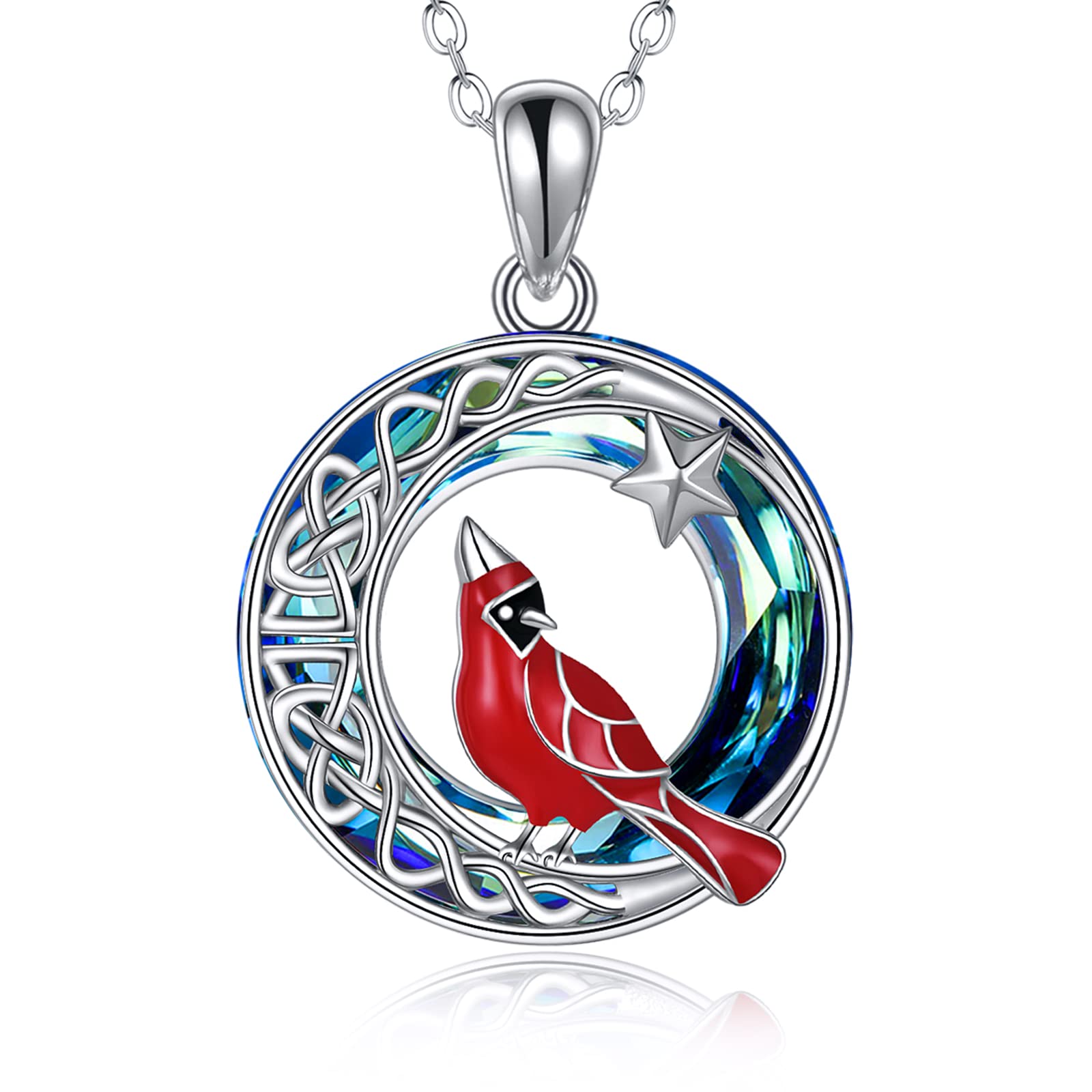 Red Cardinal Necklace Sterling Silver Celtic Knot Crescent Moon Star Pendant Necklace Sympathy Jewellery Gift For Women