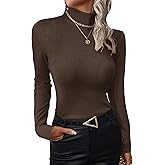 UEAL Womens Ribbed Long Sleeve Mock Neck Tops Fall Winter Fitted Shirts for Women 2025