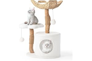 Modern Cat Tree, Wood Cat Tree Tower for Small Cats, Luxury Cat Condo with Scratching Posts and Flower Platforms, Cat Furniture by Easyego