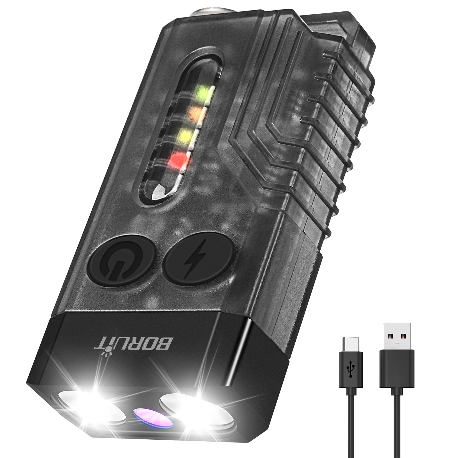 BORUIT V10 Small Powerful Torch LED Super Bright 1000 Lumens with 365nm UV Red Green Blue Light, USB C Rechargeable Mini EDC Keyring Torch-14 Modes, Tail Magnet,Buzzer, IPX4 Pocket Flashlight (Black)