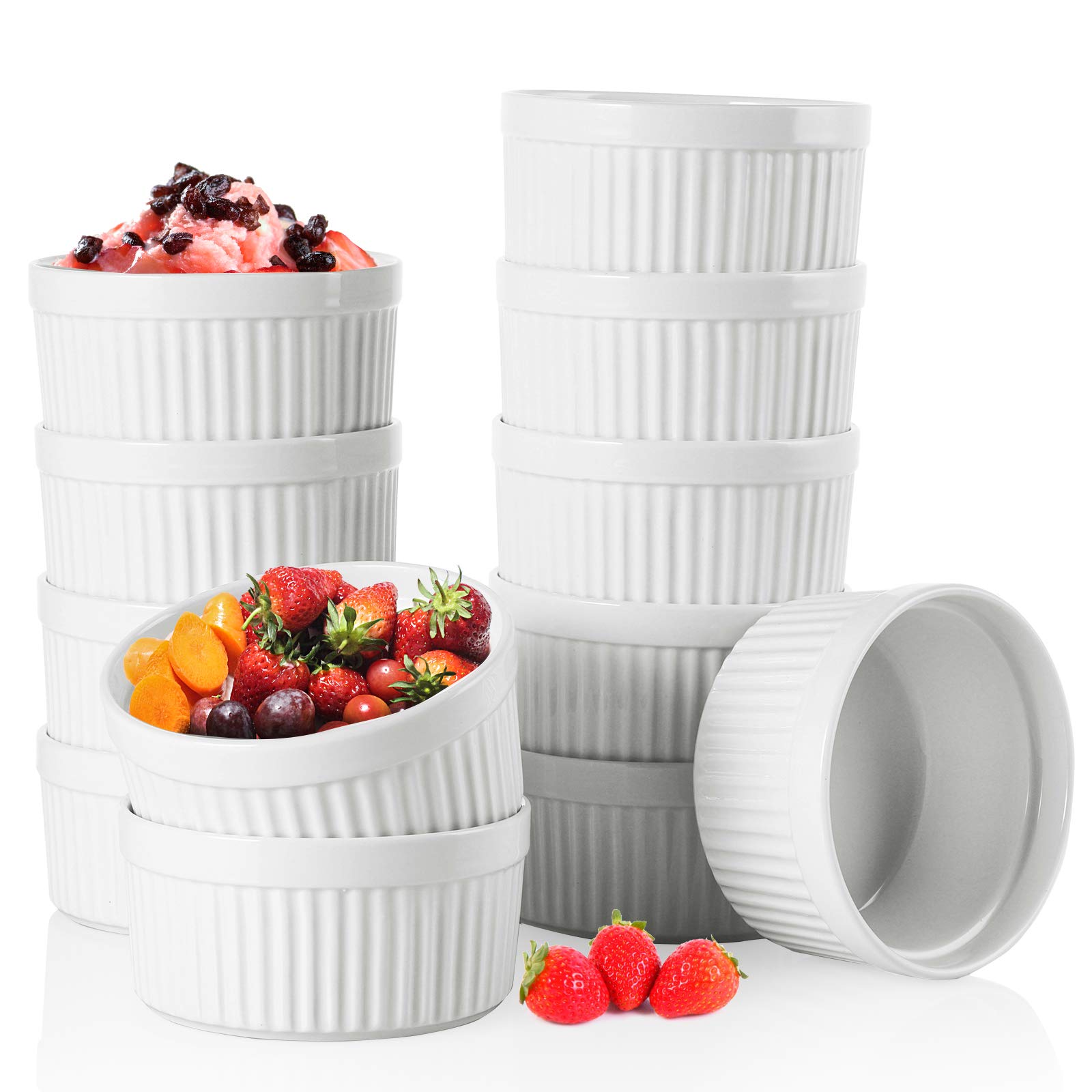 Photo 1 of Foraineam 12 Pieces 8 oz Porcelain Souffle Dishes, Oven Safe Ramekins White Bakeware Set Dessert Custard Baking Dishes Cups for Baking, Cooking, Serving and More