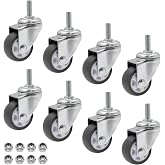 Luomorgo 1.5" Swivel Stem Caster Wheels, 8 Pcs | M8 x 20mm Threaded Stem, No Noise TPE, 352lb/160kg Load Capacity, For Small Shopping Cart Trolley