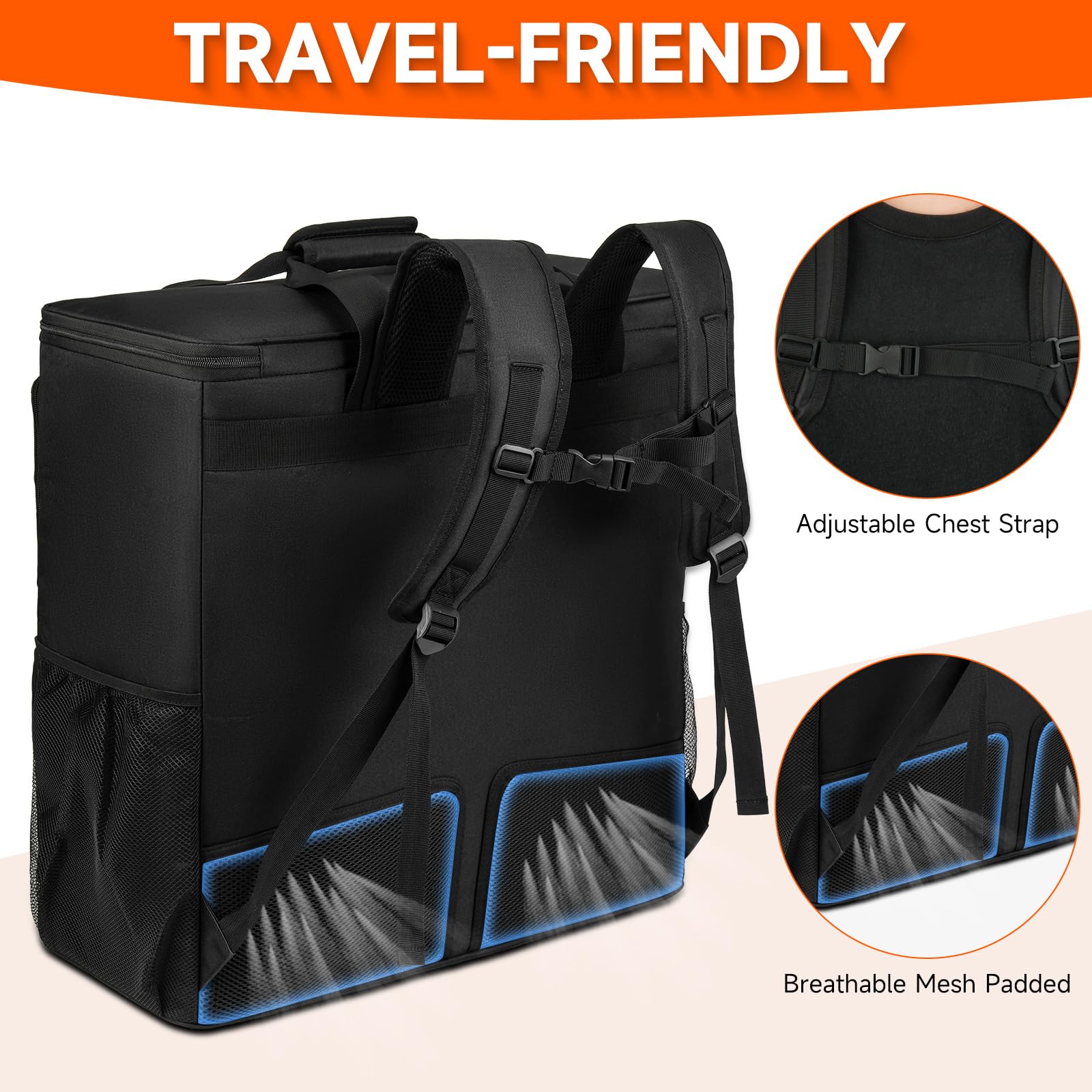 PC Travel Case Backpack for ATX Mid-Tower Desktop Computer, Portable Gaming PC Carrying Case with Pockets for Keyboard, Mouse, Cables & Accessories, Adjustable Padded Straps​