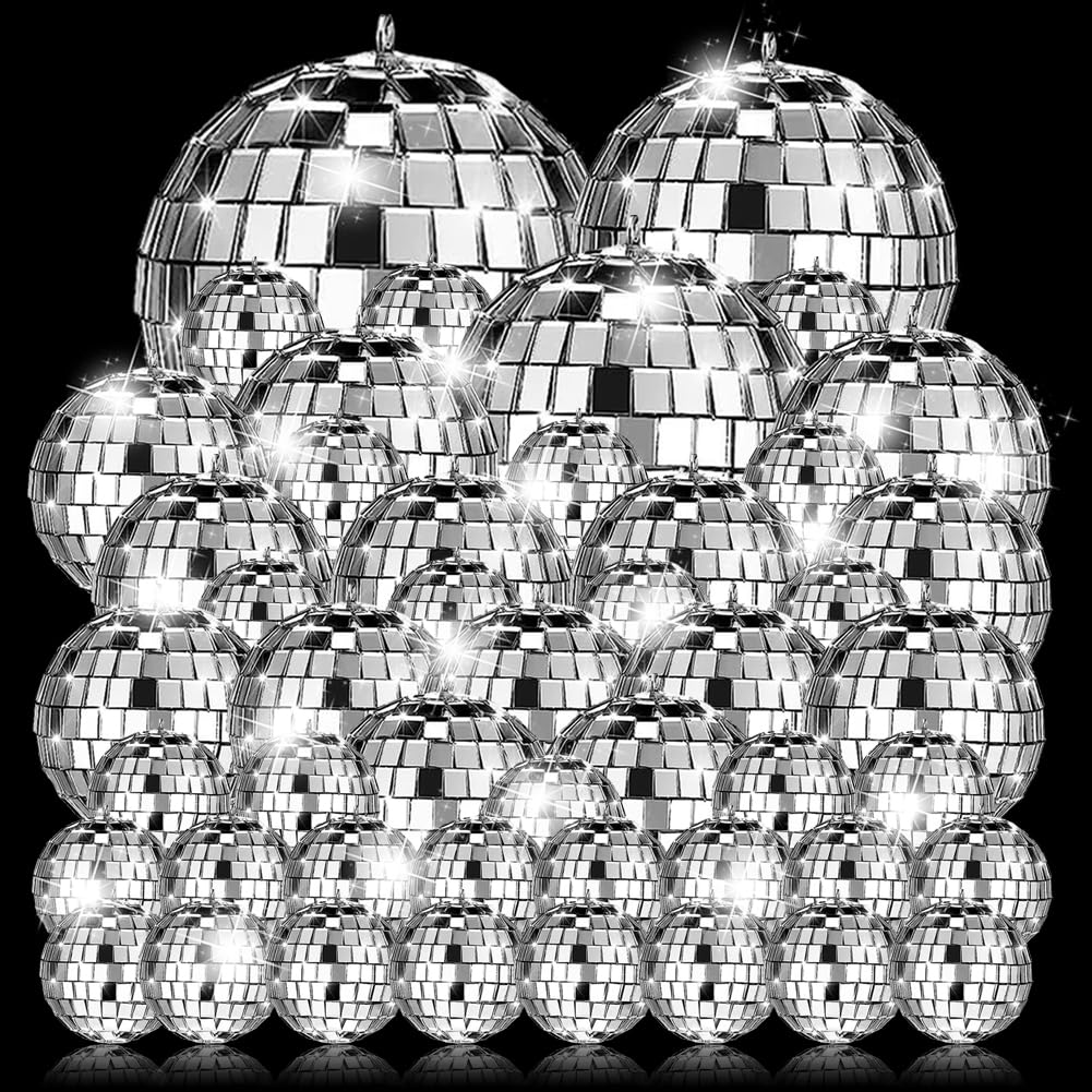 Photo 1 of 54Pack Disco Ball, Hanging Mirror Disco Ball Ornaments 70s Disco Party Decorations Mini Silver Reflective Christmas Balls for Holiday Wedding Xmas Tree Home Decor