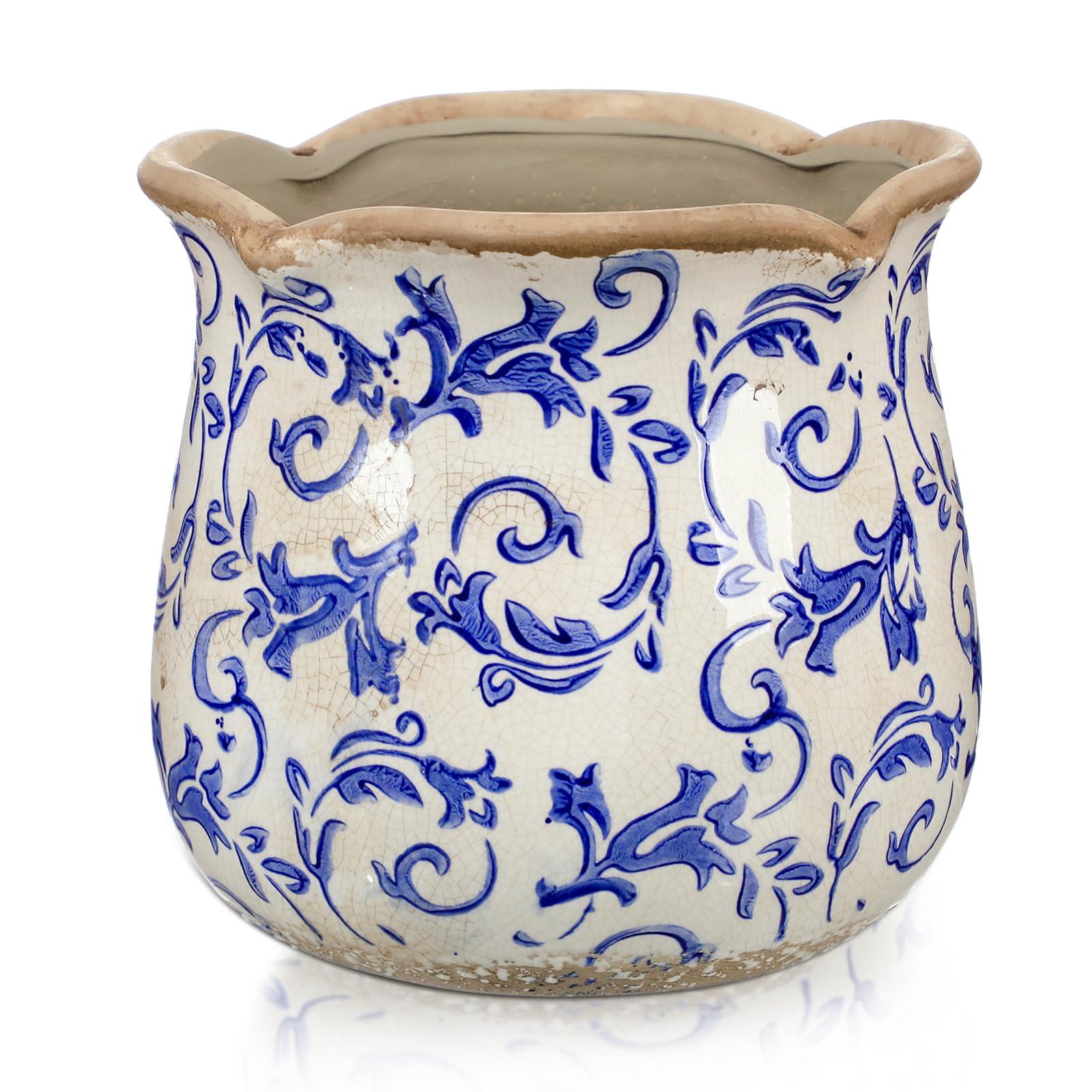 Photo 1 of Newtay 6 Inch Ceramic Plants Pots Vintage Ceramic Flower Planters Crackle Glaze Finish Flower Pots Decorative Floral Vintage Planters for Living Room Garden Home Decor Gifts(Chinoiserie)