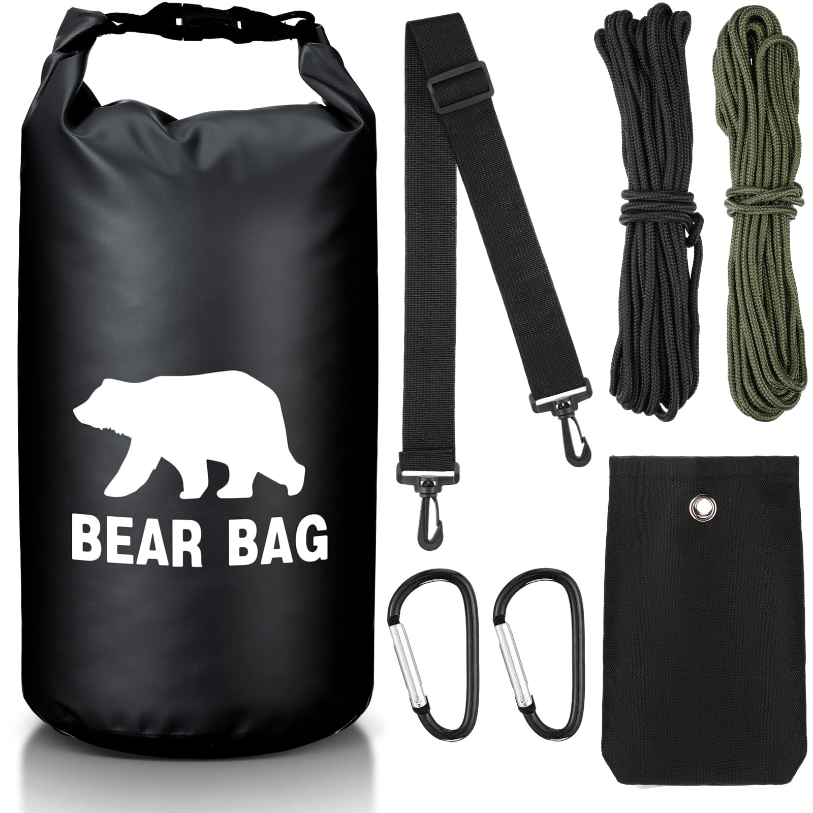 Photo 1 of Foilswirl 1 Set Bear Food Bag for Camping Ultralight Food Hanging System Includes Waterproof Bear Bag, Nylon Ropes, Hooks for Camping Backpacking(10 L,Black)