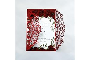 GENERIC 25PCS Red Laser Cut Wedding Invitations Cards with Envelopes,Blank Inner Sheets,Ribbons for Wedding Bridal Shower Quinceañera Engagement Birthday Invites