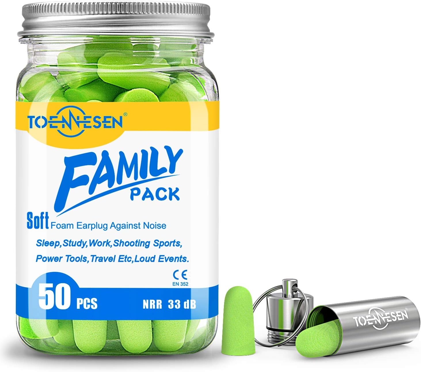 Soft Foam Earplugs for Sleeping - Foam Earplug with 33dB Highest NRR, Ultra & Comfortable Soft Earplugs for Sleeping, Hunting Season, Shooting, Traveling, Studying, Working (50 Pcs)