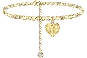 ink2055 A to Z Capital Letter Engraved Love Heart Pendant Rhinestone Anklet Foot Chain,Ankle Bracelets for Women Teen Girls Beach Jewelry Gifts