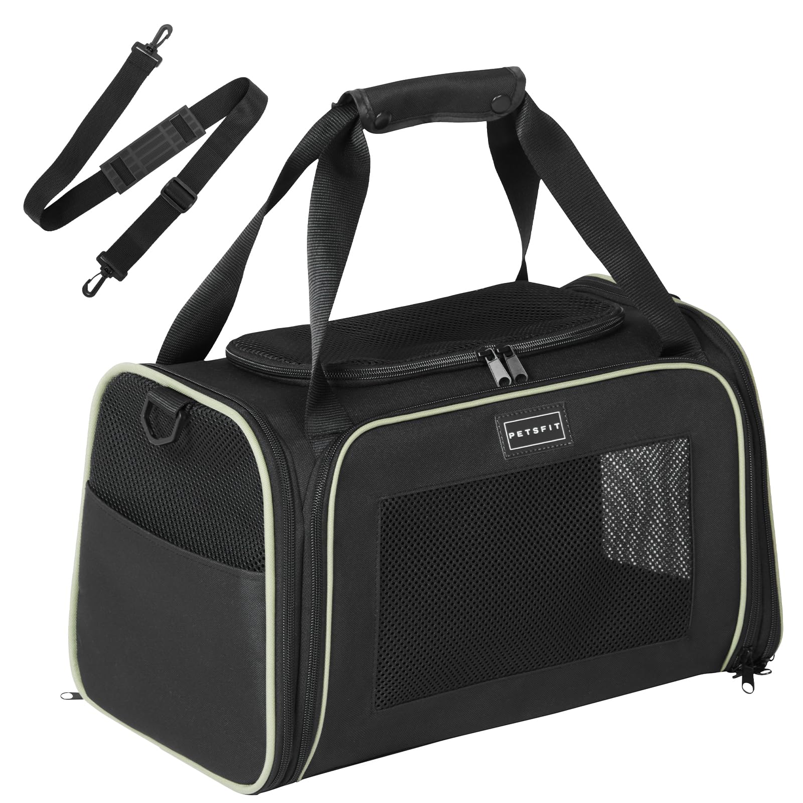 PETSFIT Cat Carrier for Kitten, Pet Carrier Airline Approved with Extendable Mat, Cat Travel Carrier Under 12 Lbs, Black
