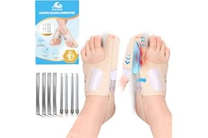 NIXWAV Copper Ion-Infused Bunion Corrector for Women & Men, Toe Separators with 8 Replaceable Support Strips, Bunion Splint Brace with Soft Gel Pads for Bunion Relief, Hallux Valgus Correction & Hammer Toe Straightener, Day & Night Support (1 Pair)