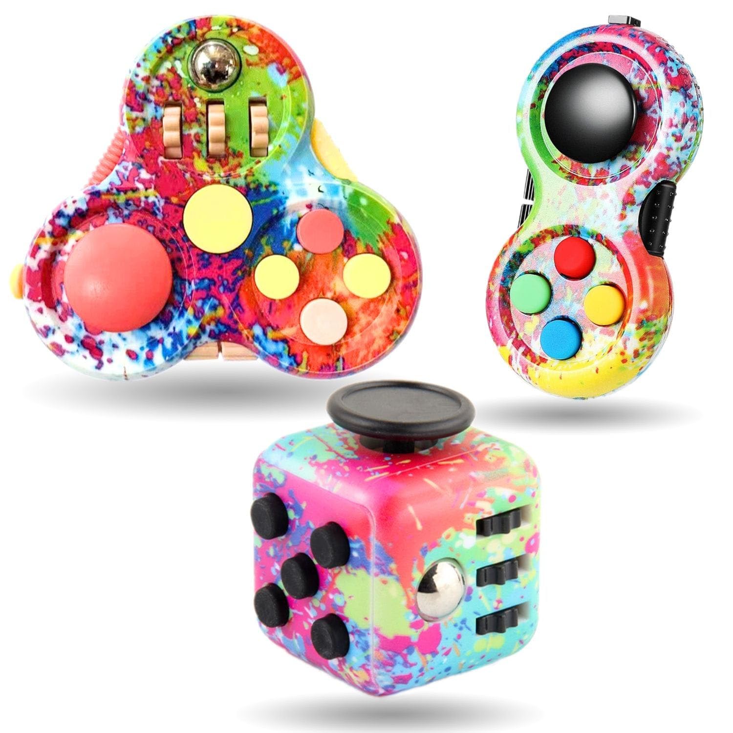 Steemjoey 3-in-1 Fidget Set: Pad, Cube & Finger Toy - Stress & Anxiety Relief for Adults & Kids (Colour)