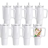 D·S 8 Pack Sublimation Tumblers 40 OZ with Handle Blank Insulated Large Tumbler Bulk, Coffee Travel Cups Stainless Steel Travel Mug for Diy Craft Heat Press Print