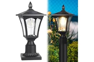 Suponar Solar Lamp Post Light, Solar Lights Outdoor Waterproof with Pier Mount Base, Light Post Fixture for Deck Pole Pillar Yard Garden Patio Decor