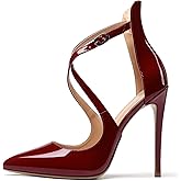 SAMMITOP Women's Pointed Toe Stiletto High Heels Crisscross Strappy Pumps Ladies Ankle Buckle Strap Shoes