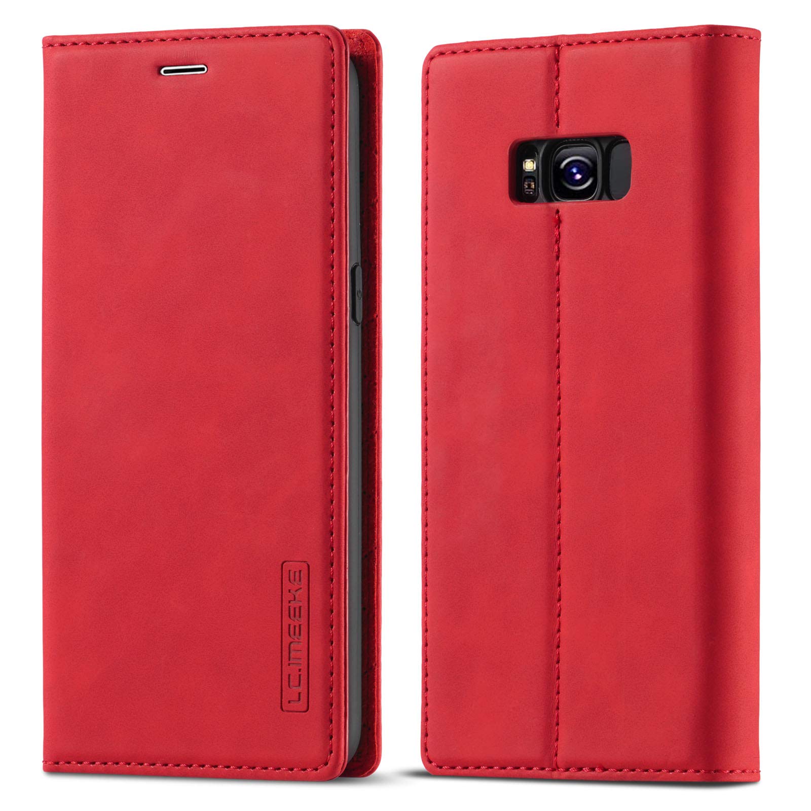 QLTYPRI Case for Samsung Galaxy S8, Vintage Matte Leather Wallet Case Card Slot Kickstand Magnetic Shockproof Flip Folio Book Case Cover for Samsung Galaxy S8 - Red