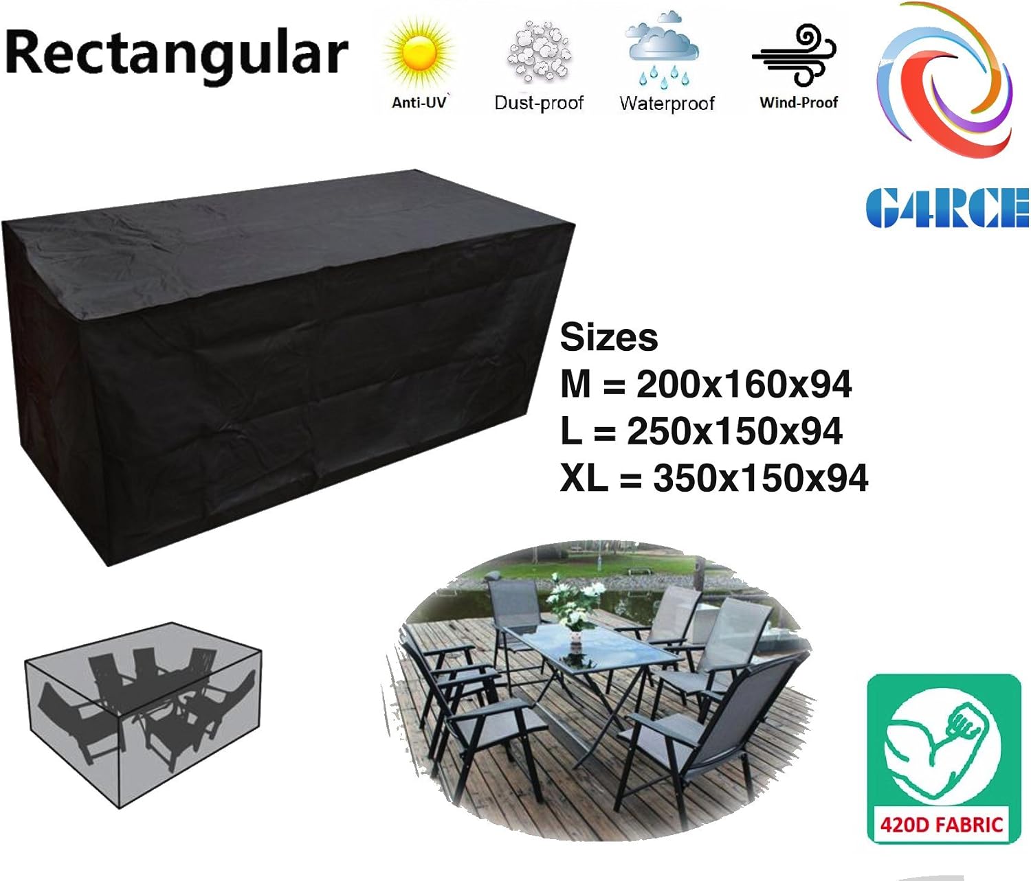 G4rce Garden Patio Furniture Set Cover Waterproof Covers Rattan Round Table Cube Sofa Swing 2 3 Seater Garden Bench Cover Outdoor 420d Xl Rectangular Cover Amazon Co Uk Garden Outdoors