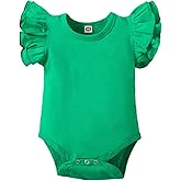Doahapyker Baby Girls Ruffle Short Sleeve Bodysuit Infant Girl One Piece Romper Toddler Girl Solid Color Jumpsuit