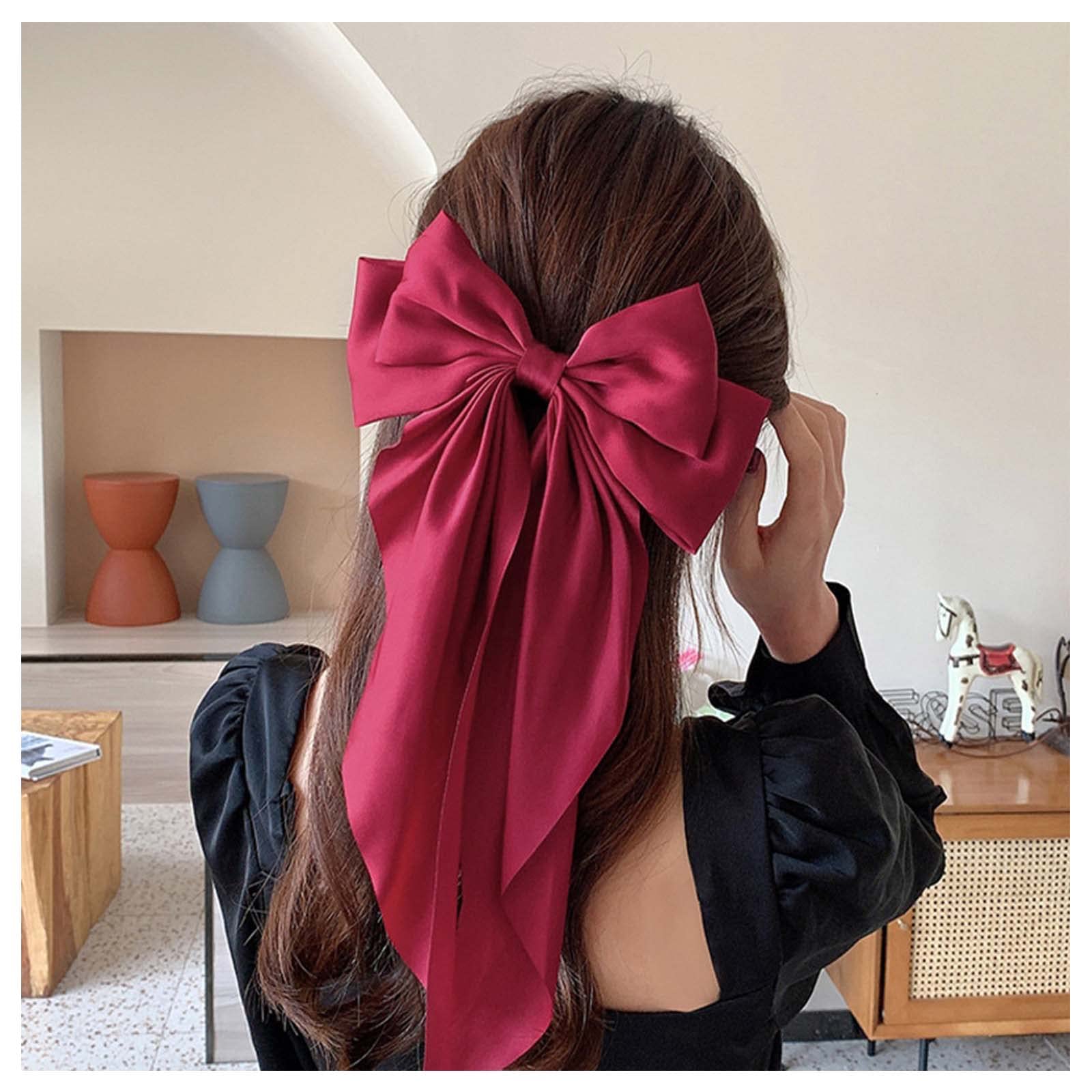 Cimenexe Vintage Red Large Bow Hair Clips Bow Hair Barrettes Red Bowknot Hair Clip Barrette Bow Knot Hair Clip Bow Headpiece Hair Accessory for Women and Girls