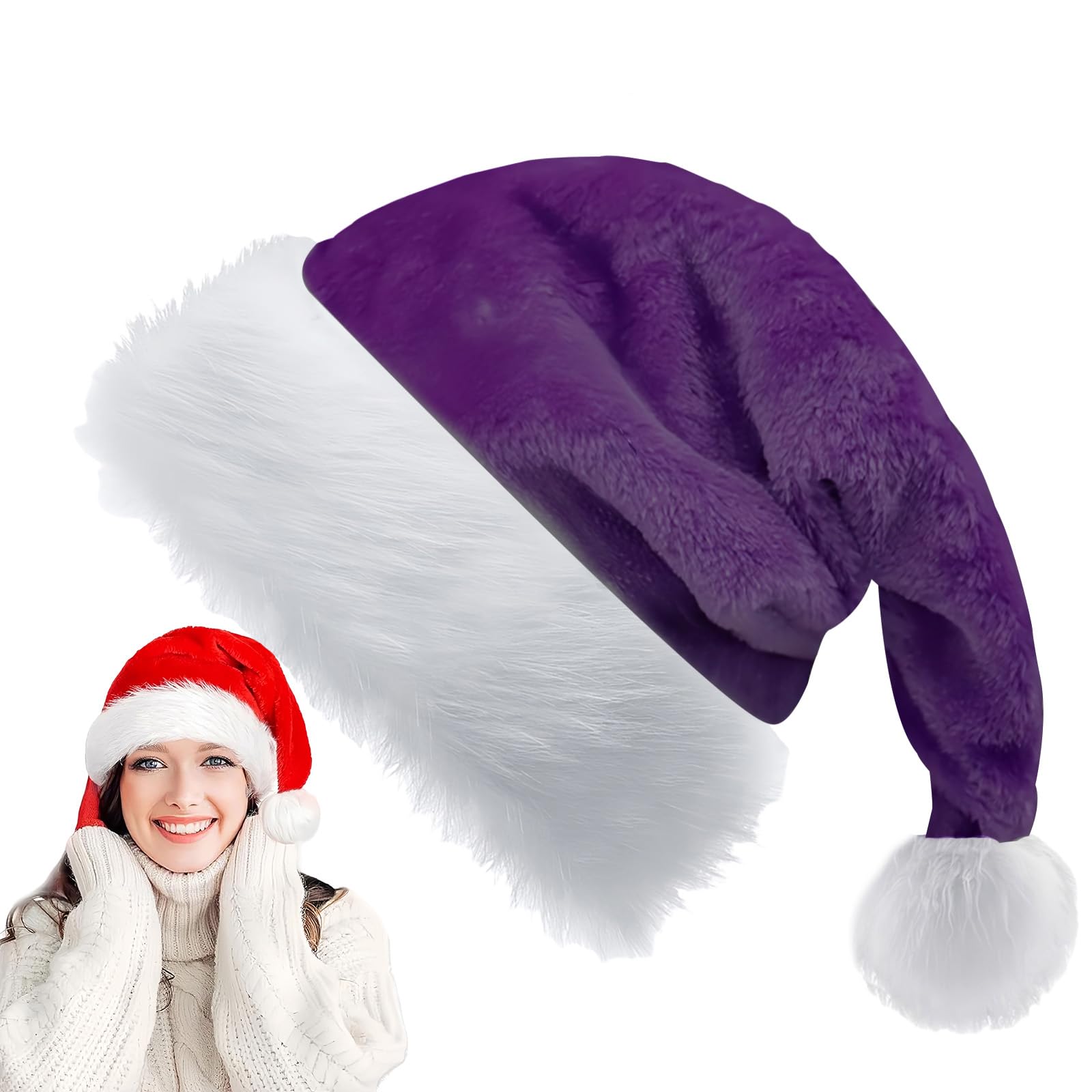 YAAVAAW Purple Santa Claus Deluxe Unisex Xmas Hat - Adult/Kids, 32 * 45cm Plush, Luxury Father Christmas Party Hat