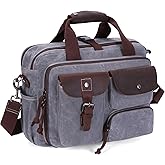 SHENHU Laptop Bag Briefcase 17.3 Inch Messenger Bag for Men Waxed Canvas Office Carrying Shoulder Bag for Work Business