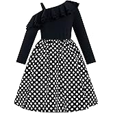 ODIZLI Kids Girls 1950s Retro Vintage Dress Rockabilly Long Sleeve Off-Shoulder Polka Dot Swing Party Dresses