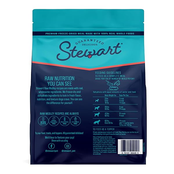 STEWART RAW MEDLEY FREEZE DRIED RAW DOG FOOD OR MEAL TOPPER, BEEF & GARDEN VEGETABLE RECIPE, 3 POUND BAG, MADE WITH REAL WHOLE FOODS