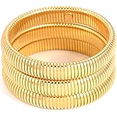 ORIGENCE Gold Bangles for Women and Men - Stainless Steel Snake Chain Bracelet, Flex Stretch Wristband, Irregular Cuff, Chunky Bangle - Non-Tarnish