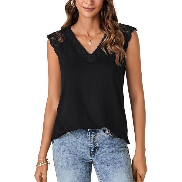 LYANER Women's V-Neck Lace Floral Tank Top – Sleeveless, Lightweight & Stretchy