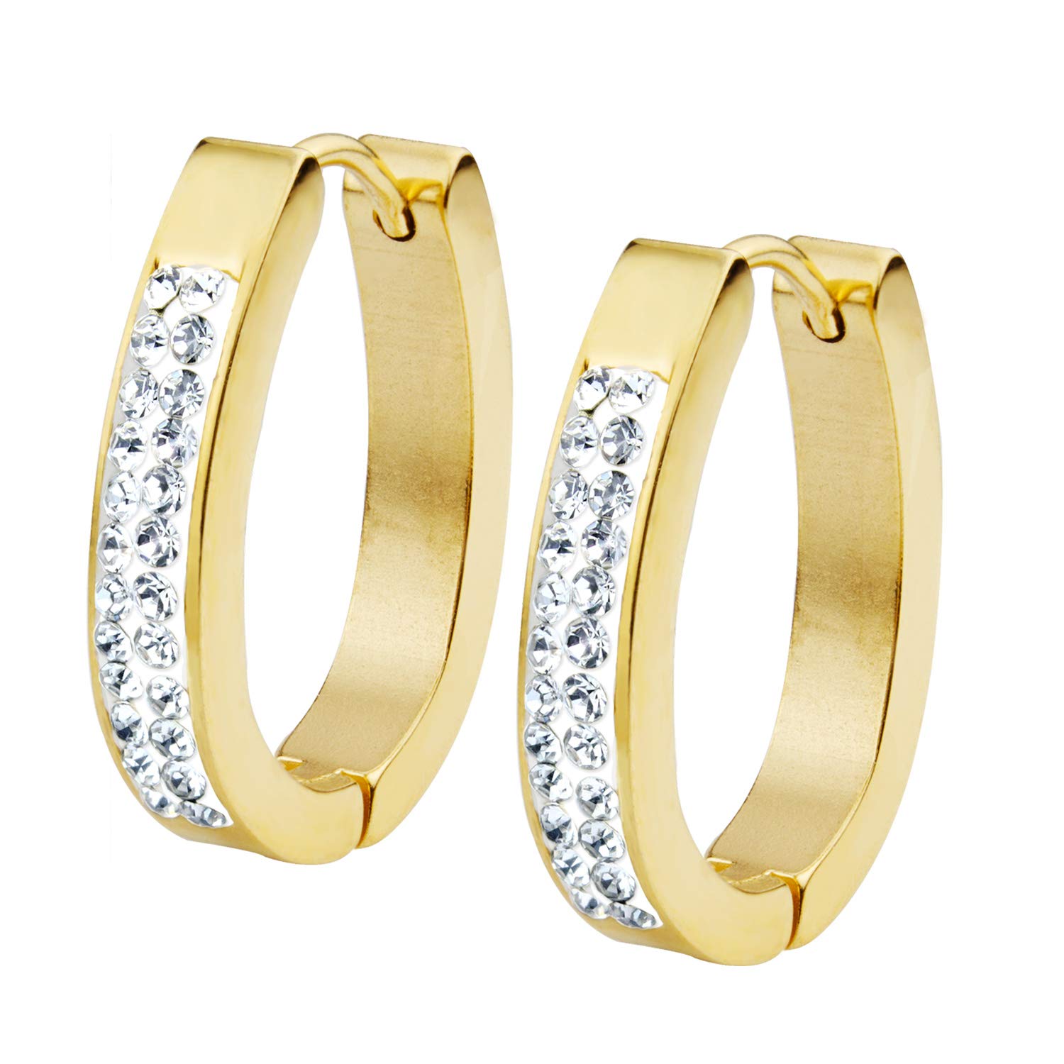 555Jewelry Stainless Steel CZ Thick Oval Huggie Earrings for Women, Hoops Earrings for Women, Hypoallergenic Hoop Earrings, Huggie Hoop Earrings, Womens Hoop Earrings, Gold