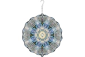 Snowflake Wind Spinner, Winter Elegant Star Swirl Winter Blue Metal Hanging Wind Sculptures Outdoor Ornaments for Garden Porc
