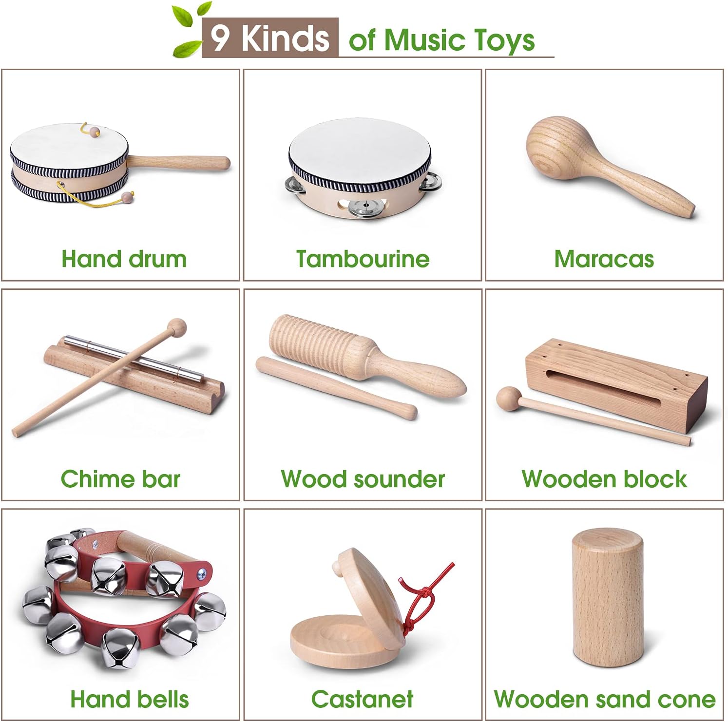 mixi Musical Instruments Toys for Toddlers, Wooden Percussion Instruments for Toddlers 1-3 with Storage Bag, Eco Friendly Drum Set for Kids and Toddlers: Toys & Games