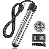 Portable Water Heater Electric, 2000W Immersion Water Heater with LCD Thermometer, Stainless Steel Immersion Heating Rod, Submersible Bucket Heater for Home Camping Bathtub Small Pool Outdoor Use ﻿