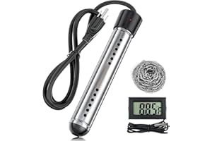KRIKLE Portable Water Heater Electric, 2000W Immersion Water Heater with LCD Thermometer, Stainless Steel Immersion Heating Rod, Submersible Bucket Heater for Home Camping Bathtub Small Pool Outdoor Use ﻿
